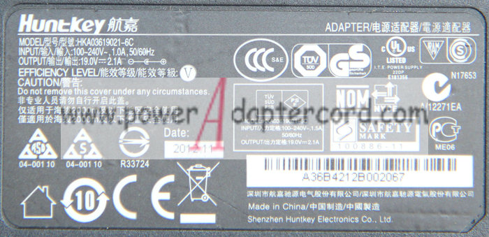 *Brand NEW*POWER SUPPLY Huntkey HKA03619021-6C 19V 2.1A (40W) AC DC Adapter